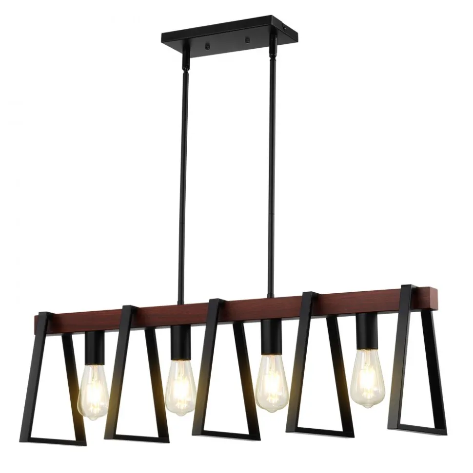 VEVOR 4-Light Kitchen Island Pendant Lights, 60W, Adjustable Dining Room Light Fixture with 2 x 6'' and 6 x 12'' Rods, Industrial Metal Frame Farmhouse Linear Chandeliers Lighting for Dining Room, E26