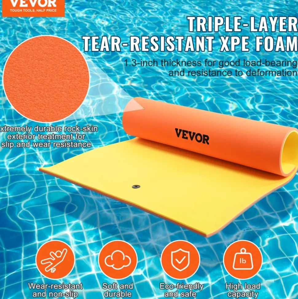 VEVOR Lily Pad Floating Mat, Large 9x6 FT Floating Water Pad, 3-Layer Floating Dock for Adults Kids, 1.3" Thick Tear-Resistant XPE Foam Raft, Floating Island for Lake, Pool, Ocean, Beach, and Boating