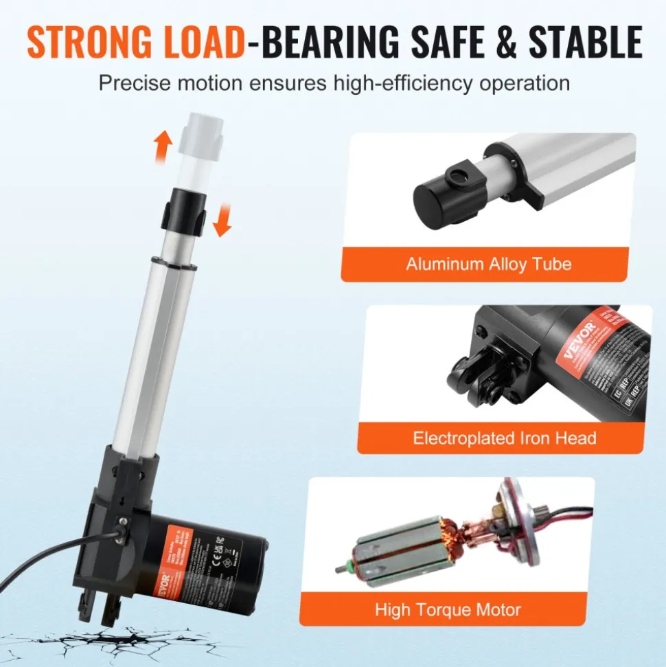 VEVOR Linear Actuator 12V, 6 Inch Heavy Duty 1320lbs/6000N Linear Actuator, 0.19"/s Linear Motion Actuator with Mounting Bracket & IP44 Protection for Electric Door Industrial Machinery Vessels Cargo
