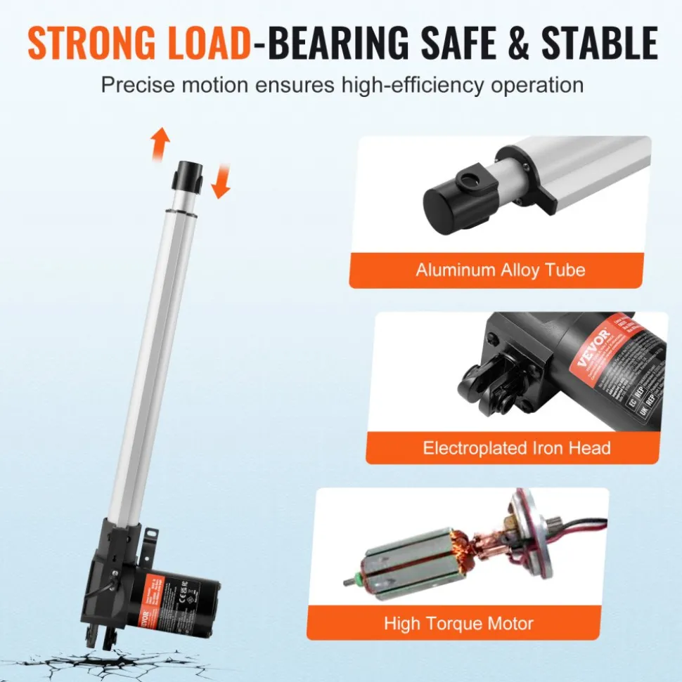 VEVOR Linear Actuator 12V, 14 Inch Heavy Duty 1320lbs/6000N Linear Actuator, 0.19"/s Linear Motion Actuator with Mounting Bracket & IP44 Protection for Electric Door Industrial Machinery Vessels Cargo