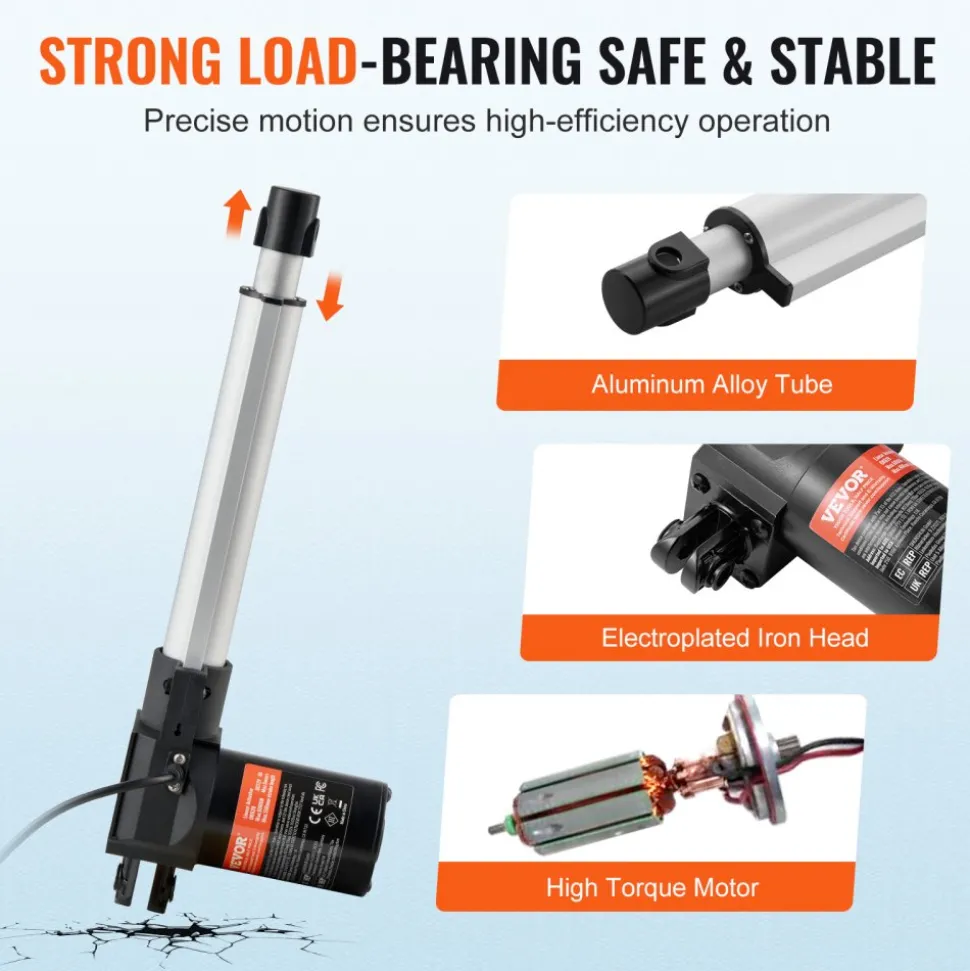VEVOR Linear Actuator 12V, 8 Inch Heavy Duty 1320lbs/6000N Linear Actuator, 0.19"/s Linear Motion Actuator with Mounting Bracket & IP44 Protection for Electric Door Industrial Machinery Vessels Cargo