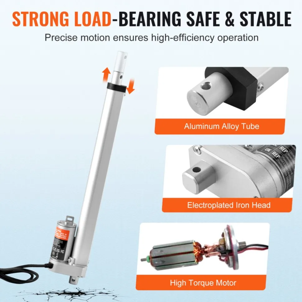 VEVOR Linear Actuator 12V, 12 Inch High Load 330lbs/1500N Linear Actuator, 0.19"/s Linear Motion Actuator with Mounting Bracket and IP54 Protection
