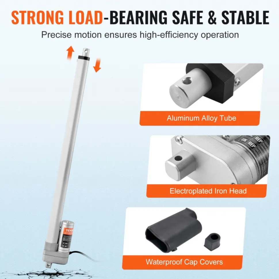 VEVOR Linear Actuator 12V, 20 Inch Waterproof IP65 Linear Actuator, 660lbs/3000N 0.19"/s Linear Motion Actuator with Mounting Bracket for Outdoor Use