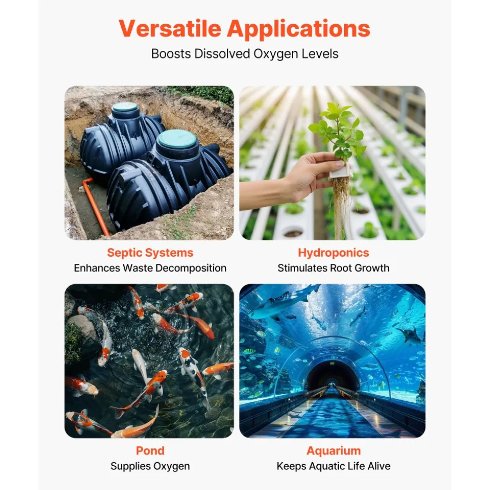 VEVOR Linear Air Pump, 792.52 GPH Air Flow, Septic Aerator Pump, Aeration System for 8 ft Deep Ponds, Fit for Septic Tanks, Aquariums, Waste Treatment, Seafood Restaurants, Fish Farms, Hydroponics