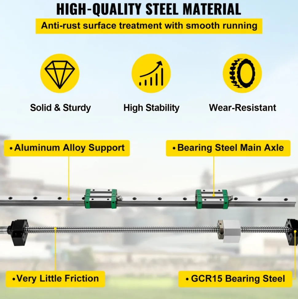VEVOR Linear Guide Rail, 2PCS HGR20-1000mm Linear Slide Rail + 1Pcs RM1605-1000mm Ballscrew with BF12/BK12 Kit, Coupling, Slide Blocks Linear Guide Rail Set for DIY CNC Routers Lathes Mills