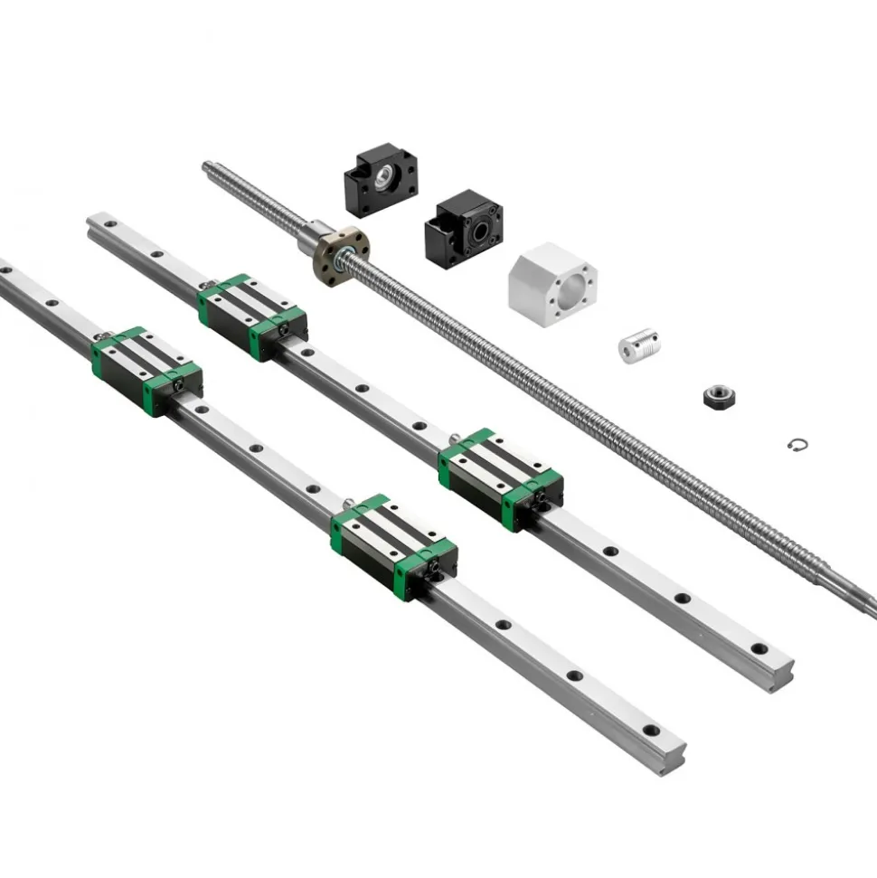VEVOR Linear Guide Rail, 2PCS HGR20-1000mm Linear Slide Rail + 1Pcs RM1605-1000mm Ballscrew with BF12/BK12 Kit, Coupling, Slide Blocks Linear Guide Rail Set for DIY CNC Routers Lathes Mills