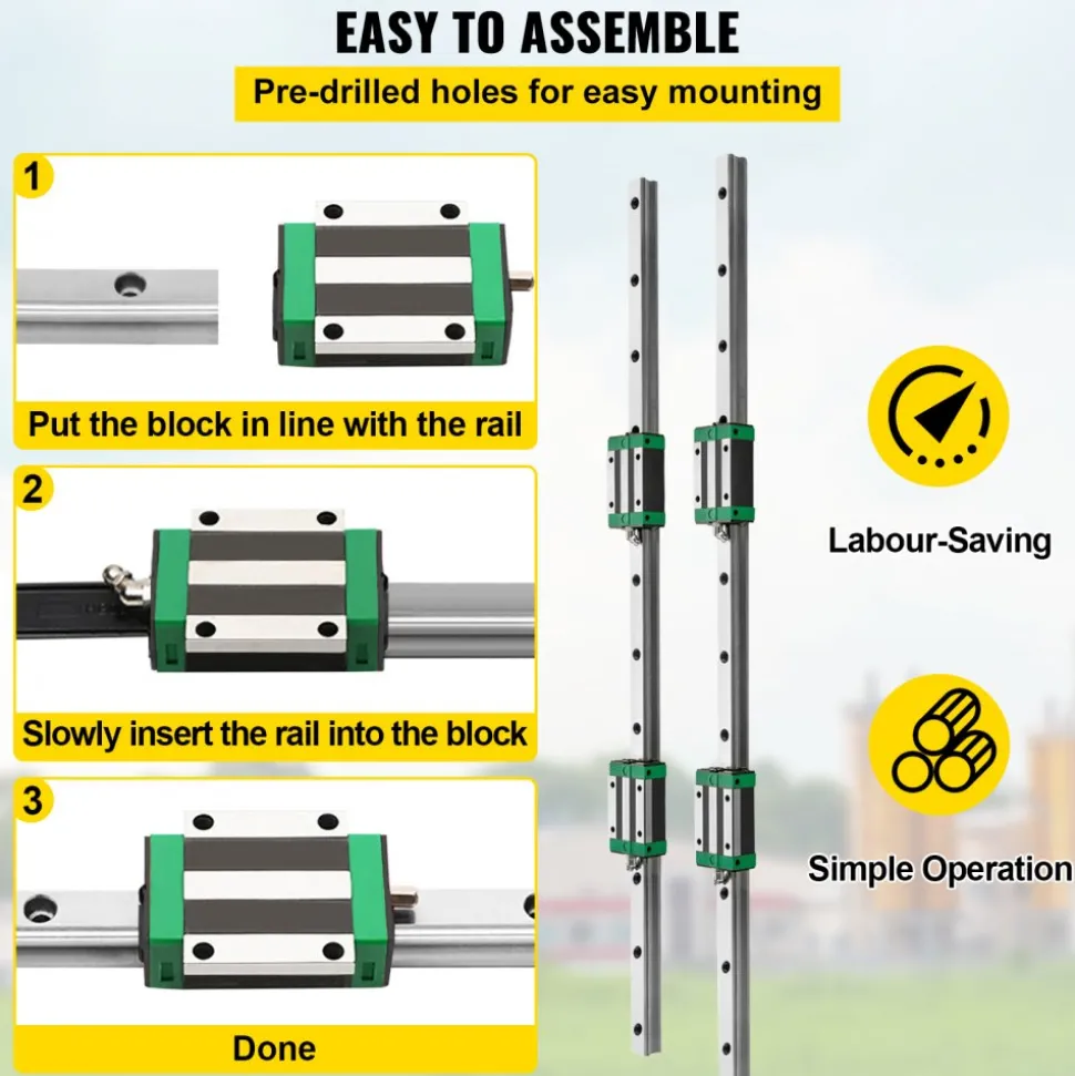 VEVOR Linear Guide Rail, 2PCS HGR20-1000mm Linear Slide Rail + 1Pcs RM1605-1000mm Ballscrew with BF12/BK12 Kit, Coupling, Slide Blocks Linear Guide Rail Set for DIY CNC Routers Lathes Mills