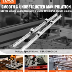 VEVOR Linear Guide Rail Set, SBR16 1000mm, 2 PCS 39.4 in/1000 mm SBR16 Guide Rails and 4 PCS SBR16UU Slide Blocks, Linear Rails and Bearings Kit for Automated Machines DIY Project CNC Router Machines