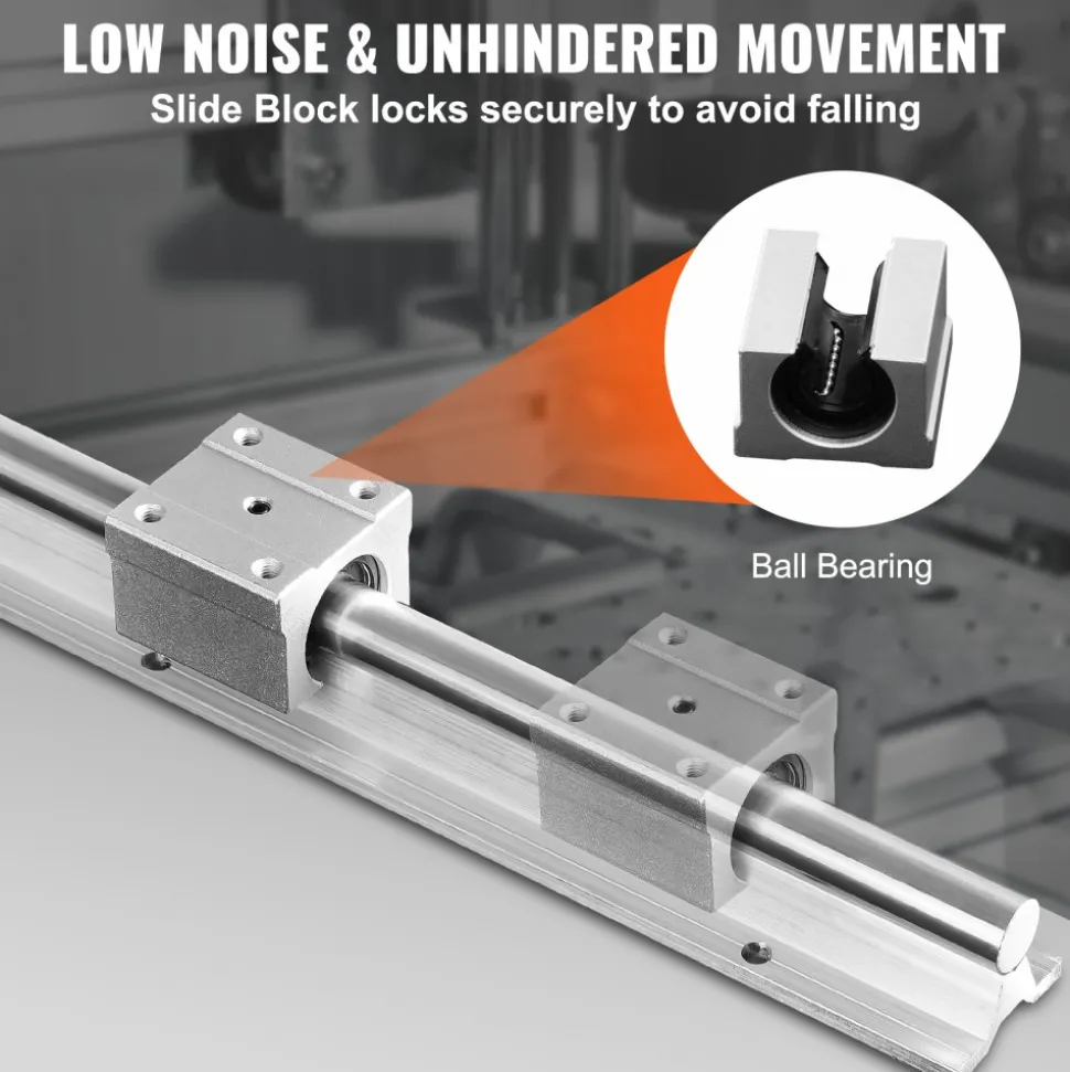 VEVOR Linear Motion Guide Kit, SBR20 1800mm, Includes 2 PCS 70.9 in/1800 mm SBR20 Rails and 4 PCS SBR20UU Bearing Blocks, Ideal for CNC Machines, Automation Equipment, and DIY Projects
