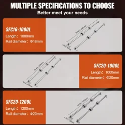 VEVOR Linear Motion Kit, SFC16 1000mm, Includes 2 Rails of 39.4 inches, 4 SC16 Carriage Blocks, and 4 Support Brackets, Ideal for CNC and Automation Projects