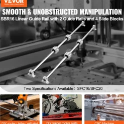VEVOR Linear Motion Kit, SFC16 1000mm, Includes 2 Rails of 39.4 inches, 4 SC16 Carriage Blocks, and 4 Support Brackets, Ideal for CNC and Automation Projects