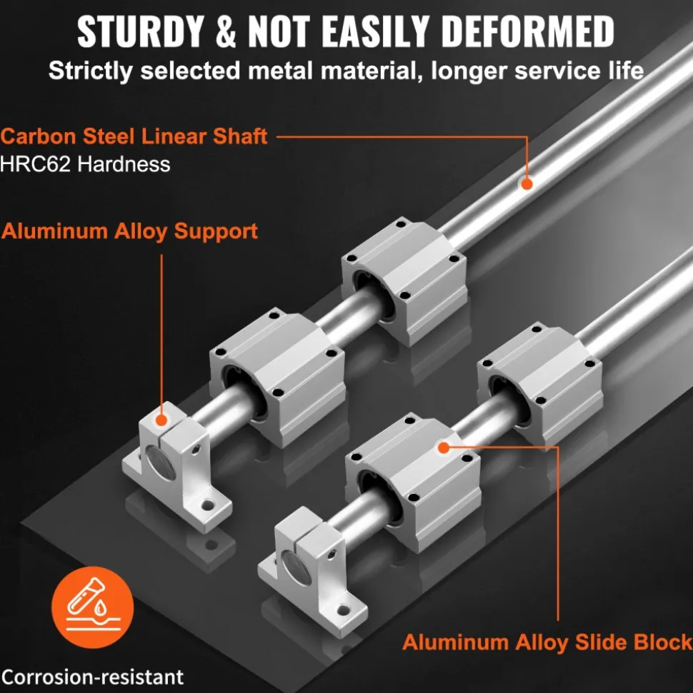 VEVOR Linear Motion Kit, SFC16 1000mm, Includes 2 Rails of 39.4 inches, 4 SC16 Carriage Blocks, and 4 Support Brackets, Ideal for CNC and Automation Projects