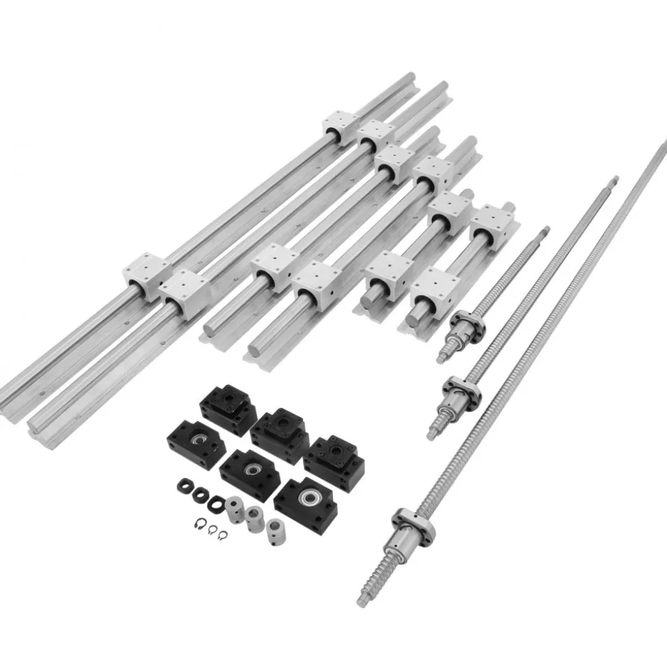 VEVOR Linear Rail, Ballscrew x 3, RM1605-350mm 650mm 1050mm x 2 Linear Rail Support, 12 CNC Kit Linear Shaft Optical Axis