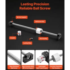 VEVOR Linear Rail Guide Kit, HGR20, 2PCS 600 mm (23.62 inch) Linear Rails and 1PCS Ball Screw, 4PCS Slide Blocks, with BF12/BK12 End Support, Coupling, and Nut Housing, for DIY CNC Routers Lathes