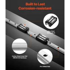 VEVOR Linear Rail Guide Kit, HGR20, 2Pcs 2000 mm (78.74 inch) Linear Motion Rails and 4Pcs Bearing Slide Blocks, Anti Rust and High Precision Kit, for DIY, CNC Routers, Lathes, Mills, 3D Printers