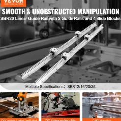 VEVOR Linear Rail Kit, SBR20 800mm, Includes 2 PCS 31.5 in SBR20 Rails & 4 PCS SBR20UU Blocks, Ideal for CNC Machines, Automation Projects, and DIY Crafts