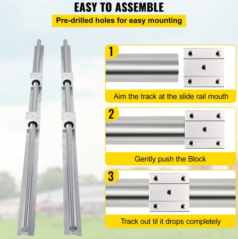 VEVOR Linear Rail, 2PCS SBR12-1000mm, Linear Guide 2 PCS Linear Guide Rails, 4 PCS Square Type Carriage Bearing Blocks, CNC Rail Linear Rails and Bearings Kit, for Automated Machines and Equipments
