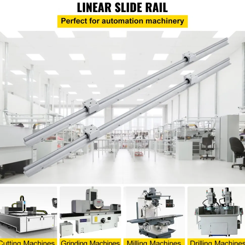 VEVOR Linear Rail, 2PCS SBR12-1000mm, Linear Guide 2 PCS Linear Guide Rails, 4 PCS Square Type Carriage Bearing Blocks, CNC Rail Linear Rails and Bearings Kit, for Automated Machines and Equipments