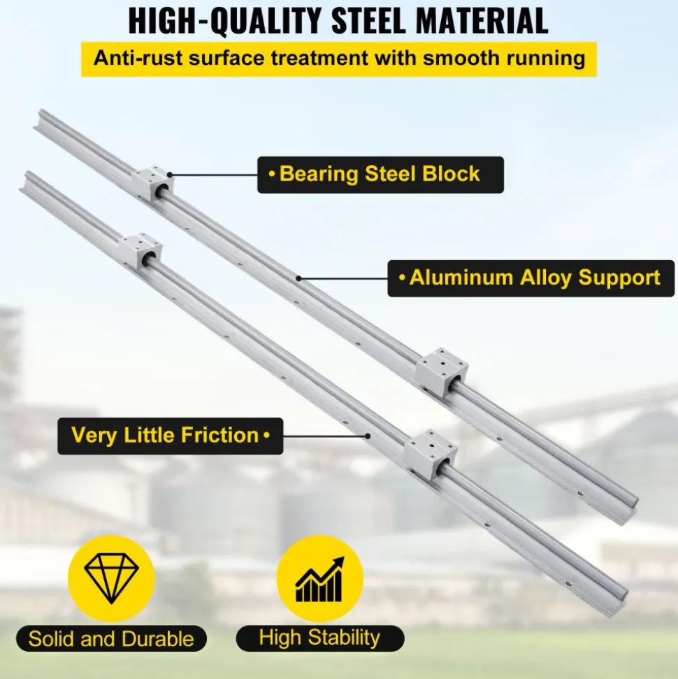 VEVOR Linear Rail, 2PCS SBR12-1000mm, Linear Guide 2 PCS Linear Guide Rails, 4 PCS Square Type Carriage Bearing Blocks, CNC Rail Linear Rails and Bearings Kit, for Automated Machines and Equipments
