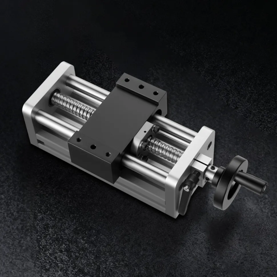 VEVOR Linear Stage Actuator, 100 mm Effective Stroke, Ball Screw CNC Linear Motion Guide Rail, Double Optical Axis, C7 High-Precision, Bearing Slide Block, Manual Handwheel, for CNC Router X Y Z Axis