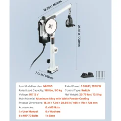 VEVOR Line Hauler Pot Puller, 12V DC 1200W, Line Hauler Winch Holds 198 lbs Lift Capacity, Line Speed of 115 ft/min, 360° Rotation & Corrosion-Resistant, Crab Pot Puller for Crab, Shrimp, Lobster Traps