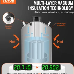 VEVOR Liquid Nitrogen Tank, 30 L Aluminum Alloy Liquid Nitrogen Container, LN2 Tank Dewar with 6 Canisters and Carry Bag with Straps, Cryogenic Tank for Beauty Industry, Semen Preservation, Scientific