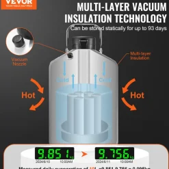 VEVOR Liquid Nitrogen Tank, 10 L Aluminum Alloy Liquid Nitrogen Container, LN2 Tank Dewar with 6 Canisters and Carry Bag with Straps, Cryogenic Tank for Beauty Industry, Semen Preservation, Scientific