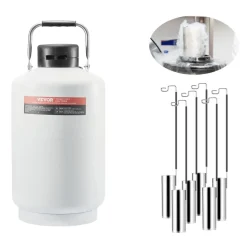 VEVOR Liquid Nitrogen Tank, 10 L Aluminum Alloy Liquid Nitrogen Container, LN2 Tank Dewar with 6 Canisters and Carry Bag with Straps, Cryogenic Tank for Beauty Industry, Semen Preservation, Scientific