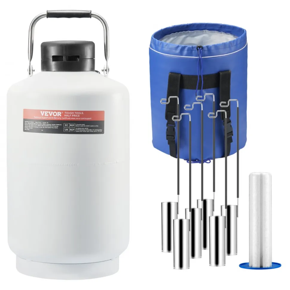 VEVOR Liquid Nitrogen Tank, 10 L Aluminum Alloy Liquid Nitrogen Container, LN2 Tank Dewar with 6 Canisters and Carry Bag with Straps, Cryogenic Tank for Beauty Industry, Semen Preservation, Scientific