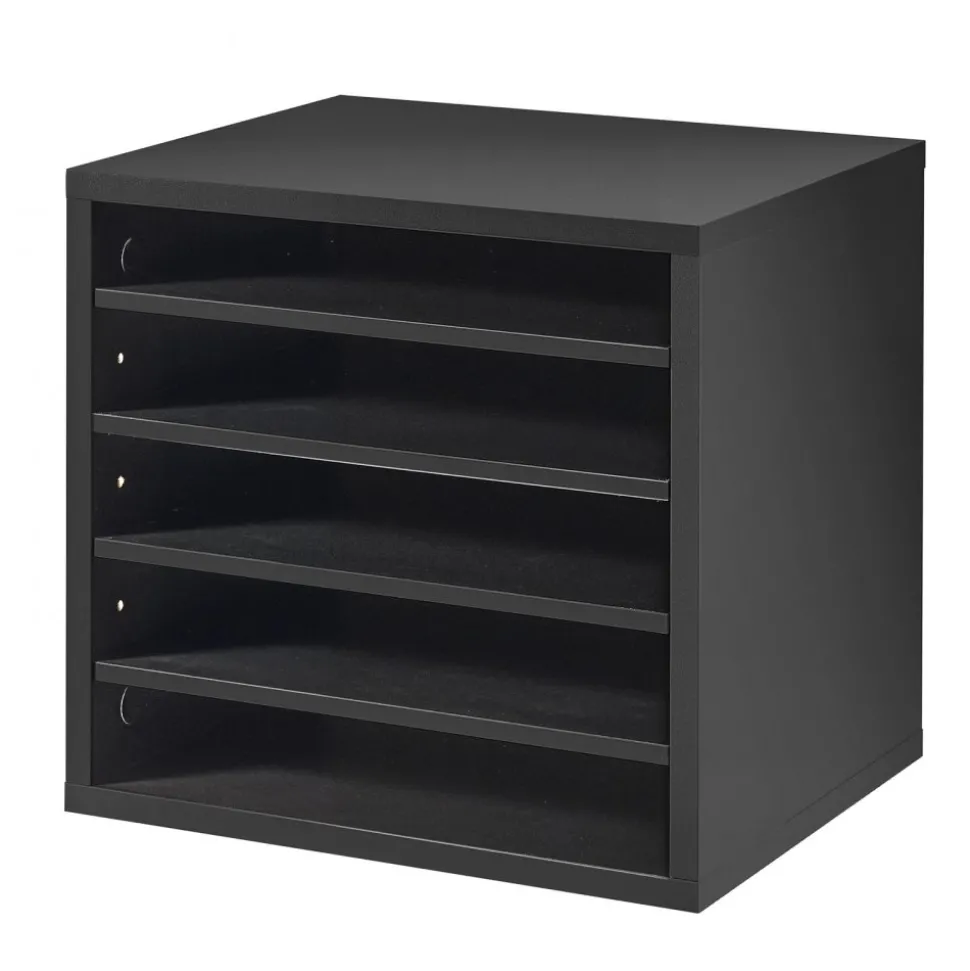 VEVOR Literature Organizer, 5 Compartments Office Mailbox with Adjustable Shelves, Wooden Mailbox Sorter with MDF, Countertop Office Home Classroom Storage Organizer for File, Document, Paper, Black