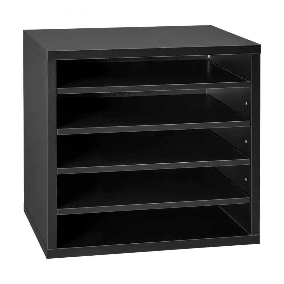 VEVOR Literature Organizer, 5 Compartments Office Mailbox with Adjustable Shelves, Wooden Mailbox Sorter with MDF, Countertop Office Home Classroom Storage Organizer for File, Document, Paper, Black