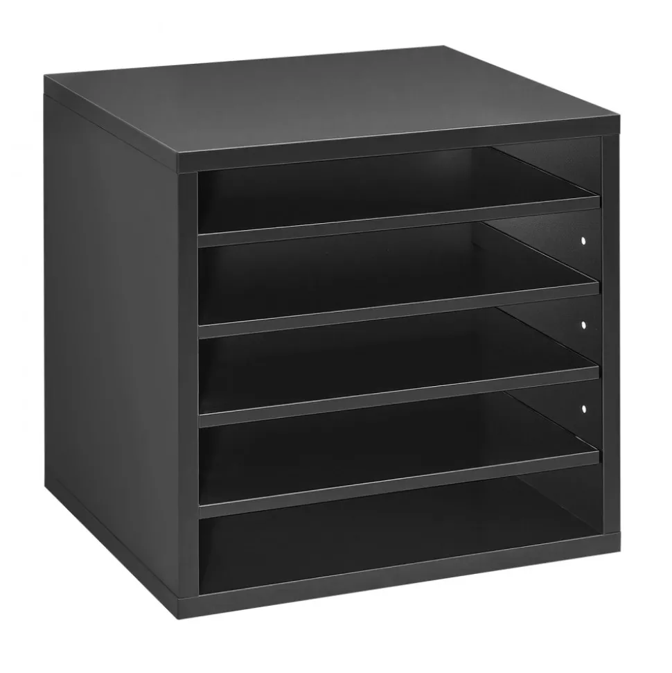 VEVOR Literature Organizer, 5 Compartments Office Mailbox with Adjustable Shelves, Wooden Mailbox Sorter with MDF, Countertop Office Home Classroom Storage Organizer for File, Document, Paper, Black