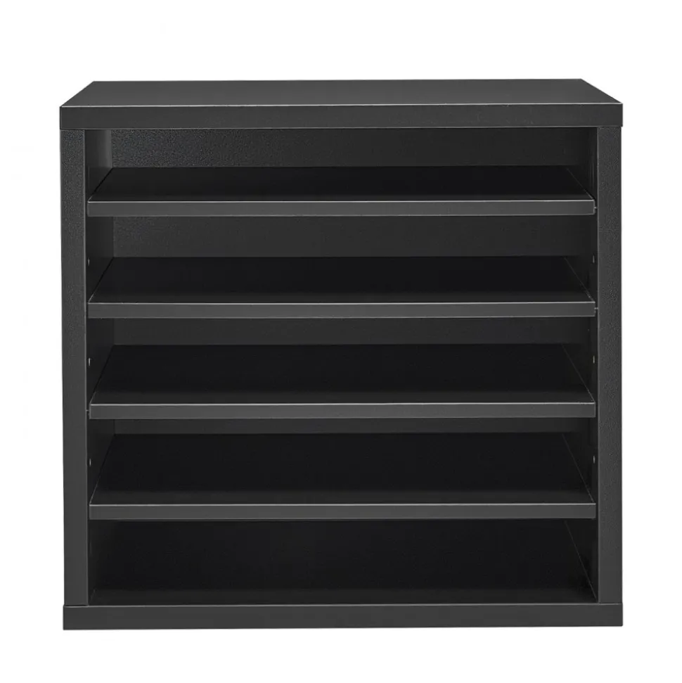 VEVOR Literature Organizer, 5 Compartments Office Mailbox with Adjustable Shelves, Wooden Mailbox Sorter with MDF, Countertop Office Home Classroom Storage Organizer for File, Document, Paper, Black