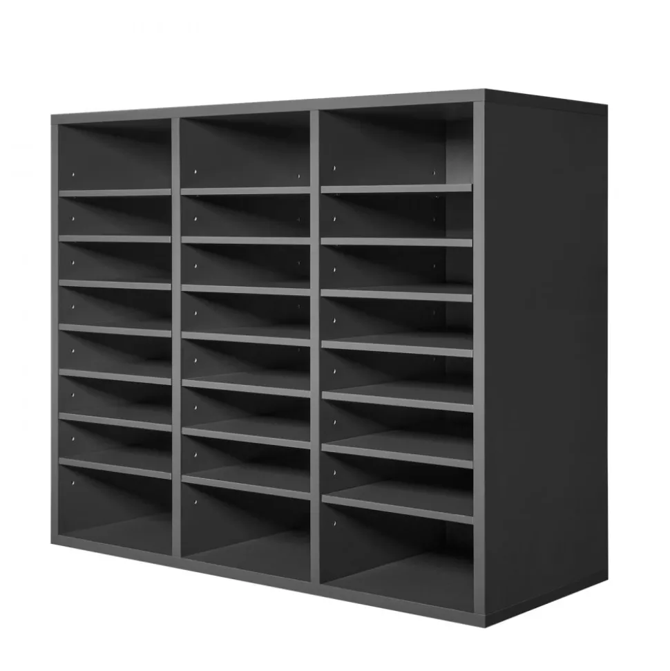 VEVOR Literature Organizer, 24 Compartments Office Mailbox with Adjustable Shelves, Wooden Mailbox Sorter Medium Density Fiberboard Office Home Classroom Storage for Files, Documents, Papers, Grey