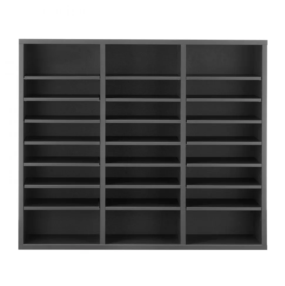 VEVOR Literature Organizer, 24 Compartments Office Mailbox with Adjustable Shelves, Wooden Mailbox Sorter Medium Density Fiberboard Office Home Classroom Storage for Files, Documents, Papers, Grey