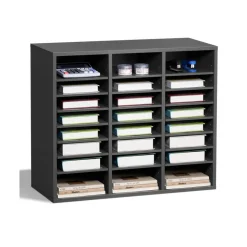 VEVOR Literature Organizer, 24 Compartments Office Mailbox with Adjustable Shelves, Wooden Mailbox Sorter Medium Density Fiberboard Office Home Classroom Storage for Files, Documents, Papers, Grey
