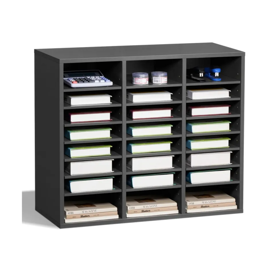 VEVOR Literature Organizer, 24 Compartments Office Mailbox with Adjustable Shelves, Wooden Mailbox Sorter Medium Density Fiberboard Office Home Classroom Storage for Files, Documents, Papers, Grey