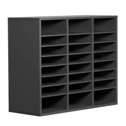 VEVOR Literature Organizer, 24 Compartments Office Mailbox with Adjustable Shelves, Wooden Mailbox Sorter Medium Density Fiberboard Office Home Classroom Storage for Files, Documents, Papers, Grey