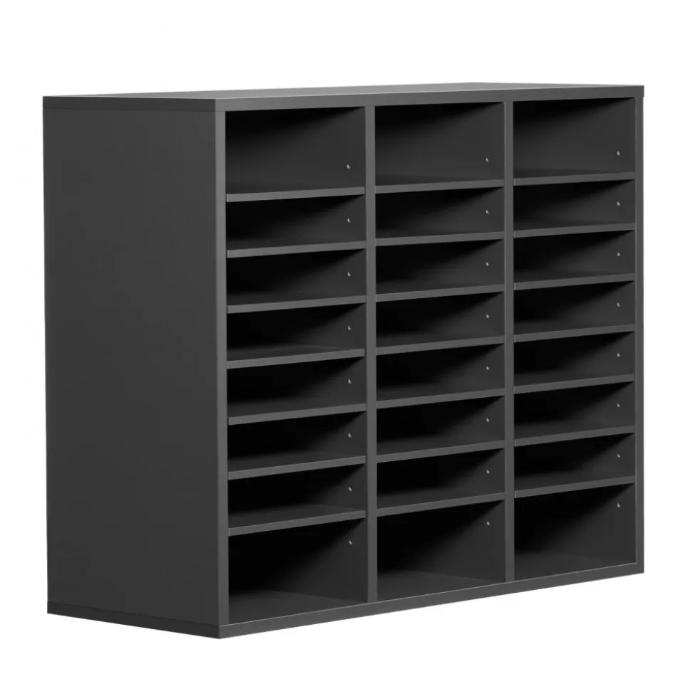 VEVOR Literature Organizer, 24 Compartments Office Mailbox with Adjustable Shelves, Wooden Mailbox Sorter Medium Density Fiberboard Office Home Classroom Storage for Files, Documents, Papers, Grey