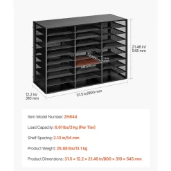 VEVOR Literature Organizer, 27 Compartments Metal Office Mailbox with Detachable Wire Mesh, Mailbox Sorter with Wooden Top, Countertop Office Home Storage Organizer for File, Document, Paper, Black