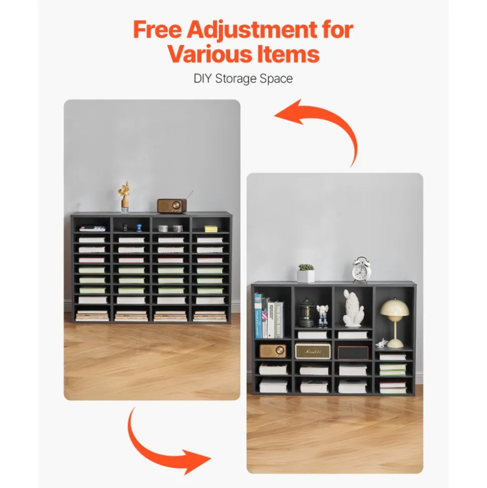 VEVOR Literature Organizer, 36 Compartments Office Mailbox with Adjustable Shelves, Wooden Mailbox Sorter Medium Density Fiberboard Office Home Classroom Storage for Files, Documents, Papers, Grey
