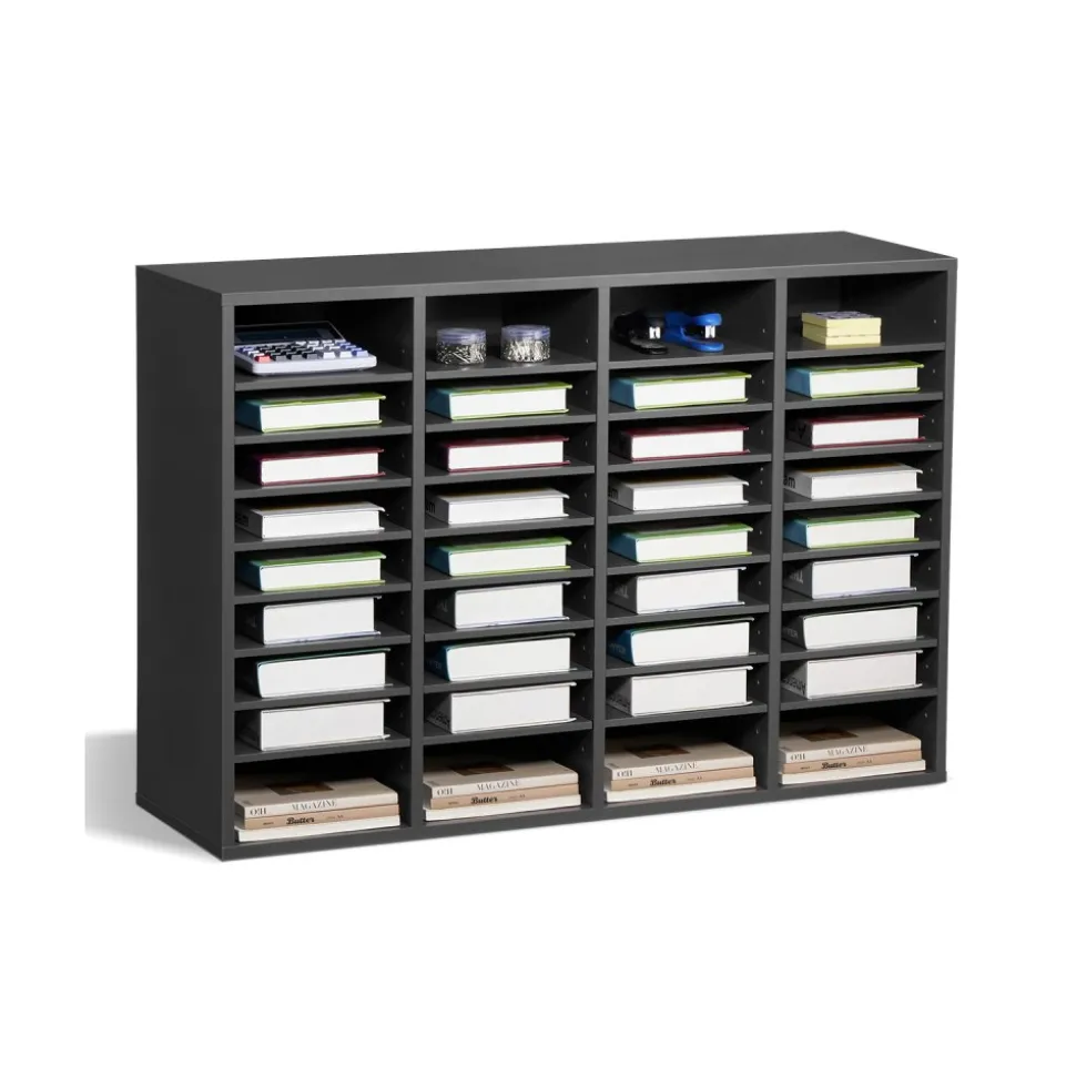 VEVOR Literature Organizer, 36 Compartments Office Mailbox with Adjustable Shelves, Wooden Mailbox Sorter Medium Density Fiberboard Office Home Classroom Storage for Files, Documents, Papers, Grey