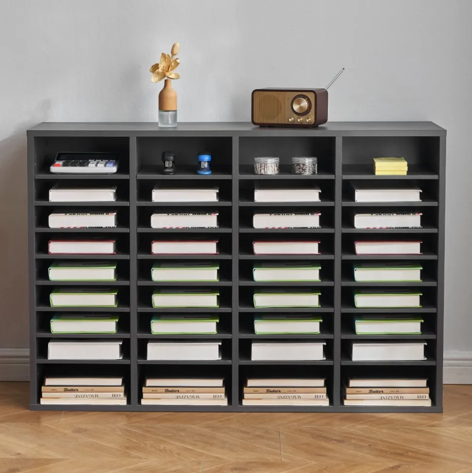 VEVOR Literature Organizer, 36 Compartments Office Mailbox with Adjustable Shelves, Wooden Mailbox Sorter Medium Density Fiberboard Office Home Classroom Storage for Files, Documents, Papers, Grey