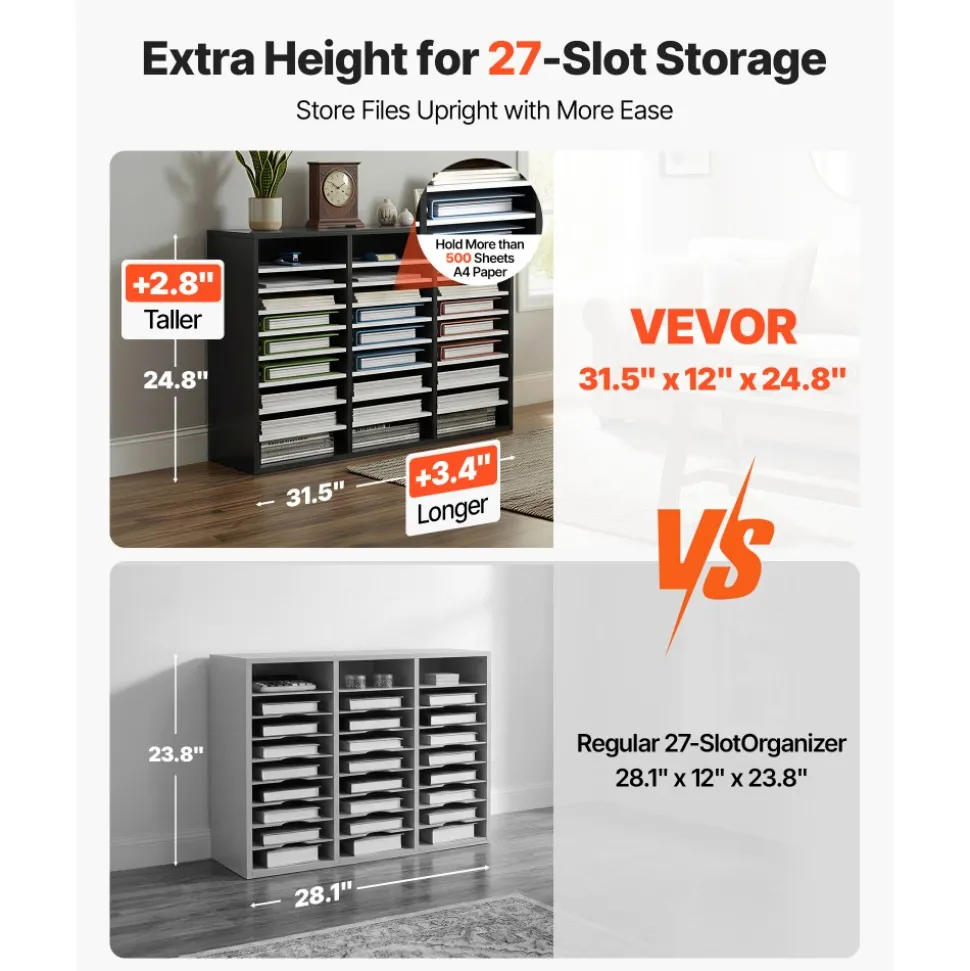 VEVOR Literature Organizer, 36 Compartments Office Mailbox with Adjustable Shelves, Wooden Mailbox Sorter Medium Density Fiberboard Office Home Classroom Storage for Files, Documents, Papers, Grey