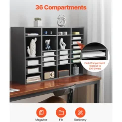 VEVOR Literature Organizer, 36 Compartments Office Mailbox with Adjustable Shelves, Wooden Mailbox Sorter Medium Density Fiberboard Office Home Classroom Storage for Files, Documents, Papers, Grey