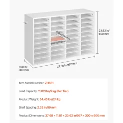 VEVOR Literature Organizer, 36 Compartments Office Mailbox with Detachable Shelves, Wooden Mailbox Sorter with Particle Board, Countertop Office Home Storage Organizer for File, Document, Paper, White