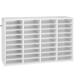 VEVOR Literature Organizer, 36 Compartments Office Mailbox with Detachable Shelves, Wooden Mailbox Sorter with Particle Board, Countertop Office Home Storage Organizer for File, Document, Paper, White