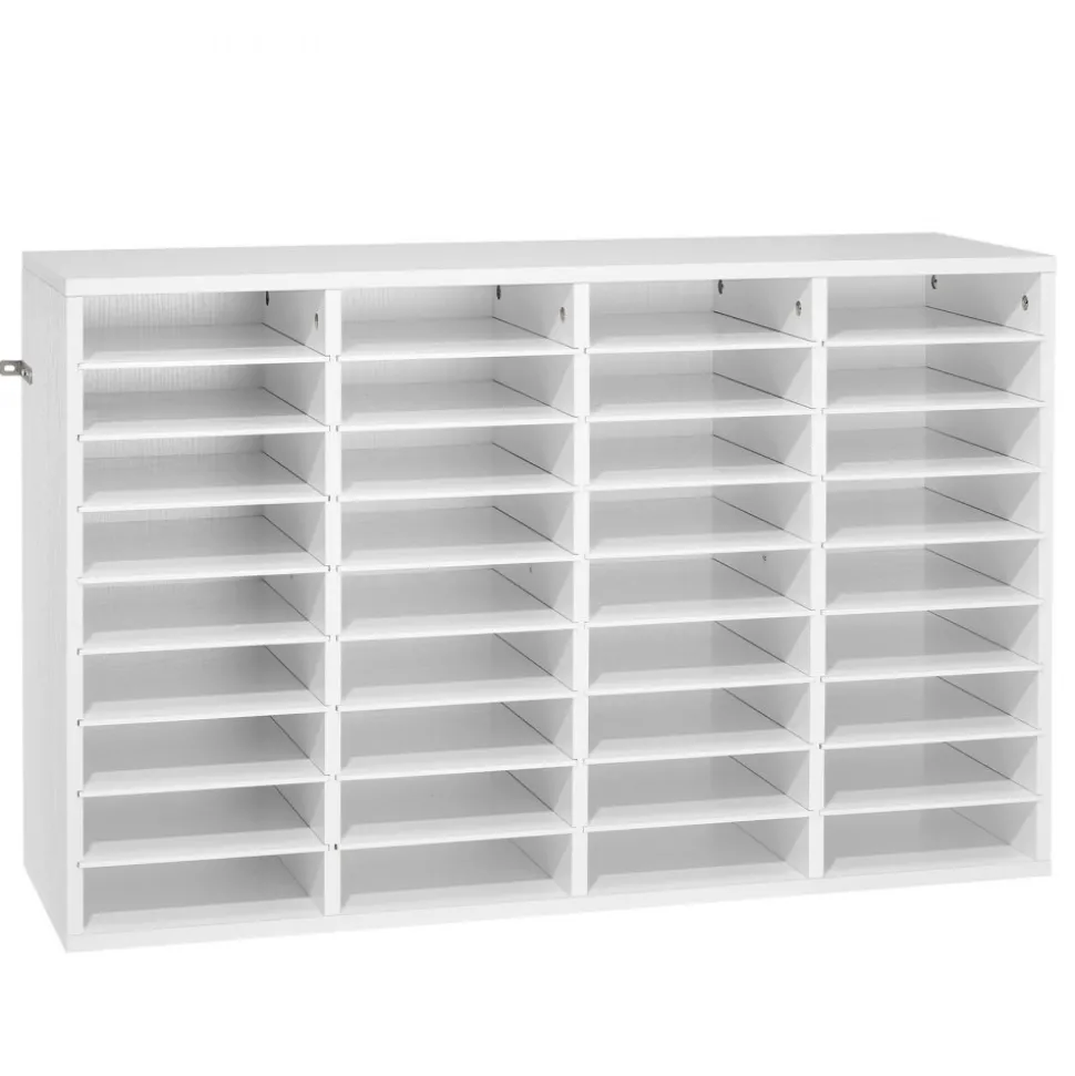 VEVOR Literature Organizer, 36 Compartments Office Mailbox with Detachable Shelves, Wooden Mailbox Sorter with Particle Board, Countertop Office Home Storage Organizer for File, Document, Paper, White