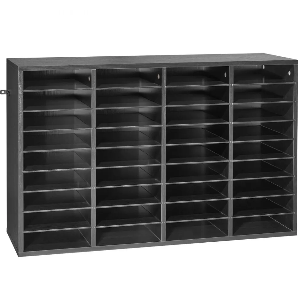 VEVOR Literature Organizer, 36 Compartments Office Mailbox with Detachable Shelves, Wooden Mailbox Sorter with Particle Board, Countertop Office Home Storage Organizer for File, Document, Paper, Black