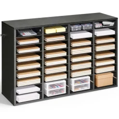 VEVOR Literature Organizer, 36 Compartments Office Mailbox with Detachable Shelves, Wooden Mailbox Sorter with Particle Board, Countertop Office Home Storage Organizer for File, Document, Paper, Black